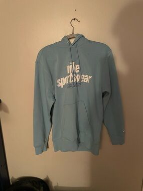Nike Light Blue Pullover Hoodie with White Logo
